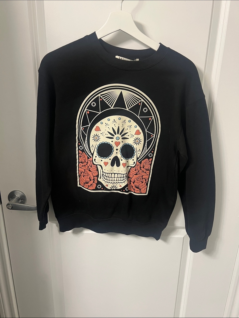 Black Skull Graphic Crewneck Sweater